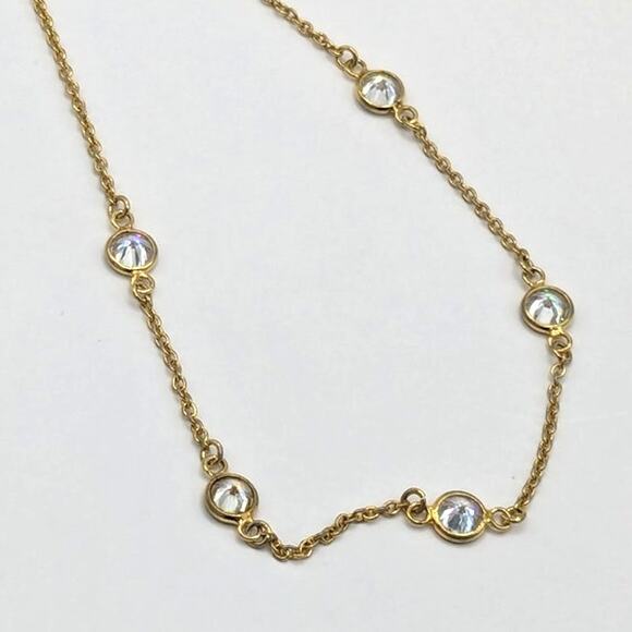 Gold Over Sterling Silver 925 Crystal Station Chain Anklet Ankle Bracelet - Picture 5 of 6